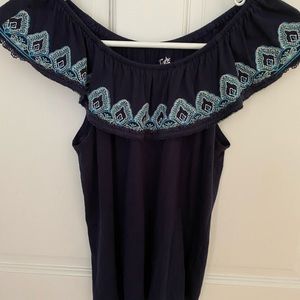 Crochet Off The Shoulder Navy Blue Top